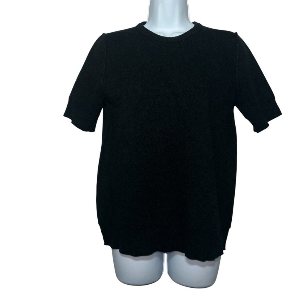 LANVIN Les 10 ans Women’s Black Wool Blend Crew Neck Short Sleeve Sweater-Medium